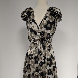 My Beloved gray/bl/br frilly shoulder dress-sz M
